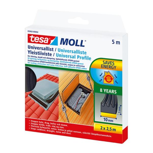 Tetningslist Tesa Universal 05962-00002-01 5 m, 10 mm, 5 mm, svart